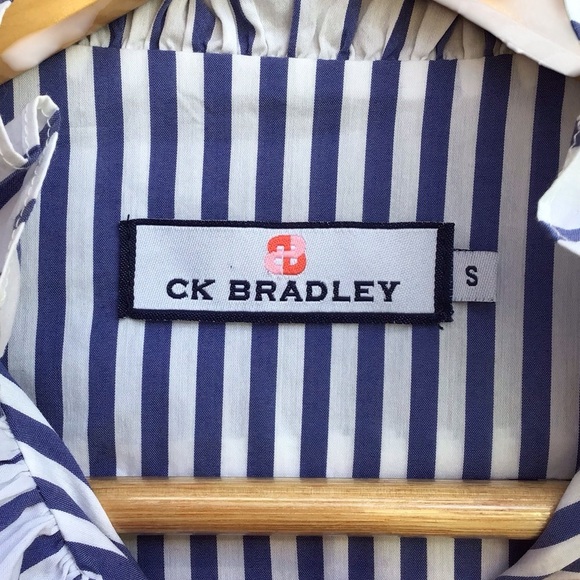 CK Bradley Blue White Striped Long Sleeve Ruffle Hem Shift Dress NEW - Picture 6 of 7